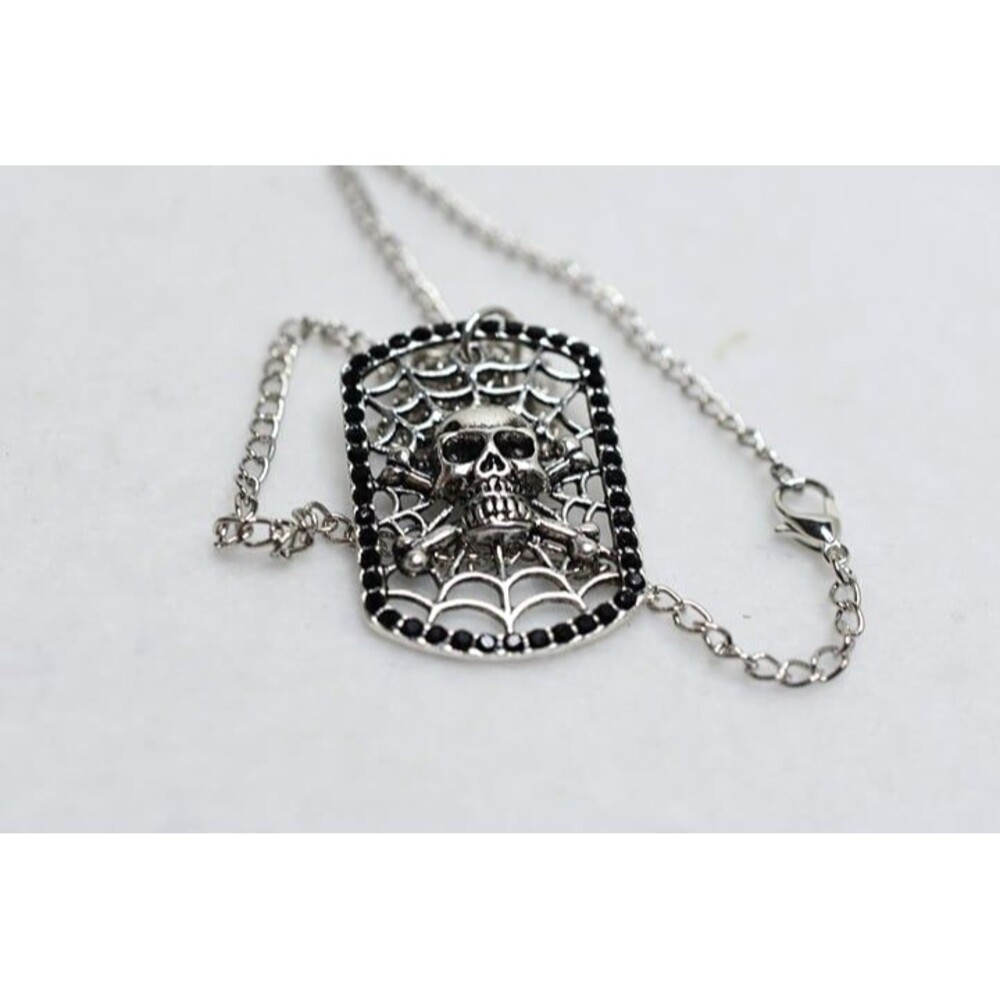 Metal Web Crossbone Skull Biker Goth Punk 20 inch Pendant Necklace